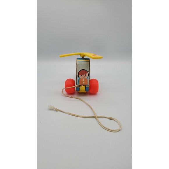 Vintage Fisher Price Mini Copter Pull Toy #448 Wooden Helicopter 1970 0320 - Picture 2 of 12